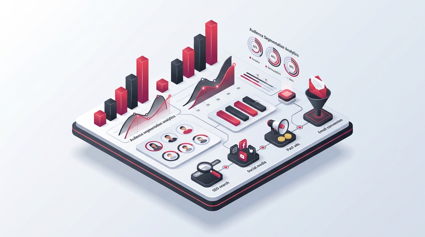 Strategi pemasaran digital terpadu dengan analisis audiens, grafik pertumbuhan, dan peta jalan promosi multi-kanal